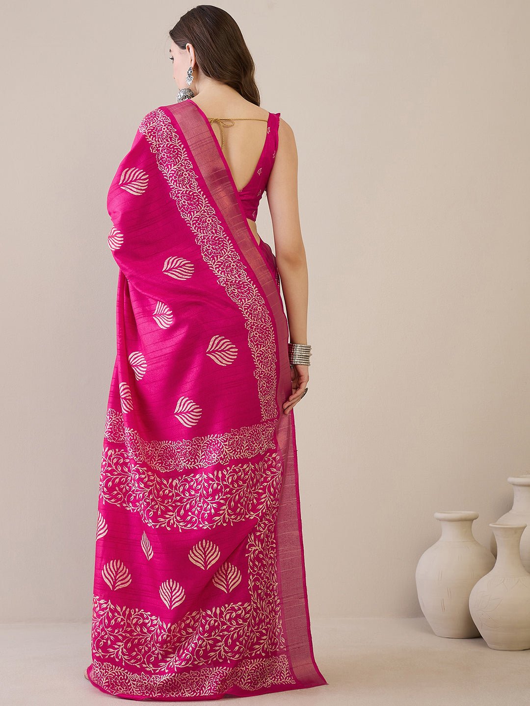 Pink Silk Blend Batik Printed Saree - Ressa