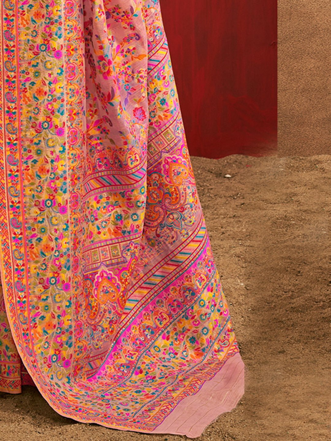 Pink Silk Blend Heritage Floral Print Handloom Aesthetic - Ressa