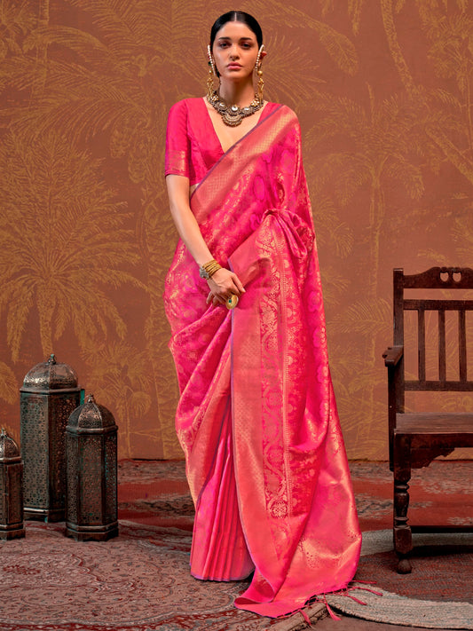 Pink Silk Saree with Zari Border - Ressa