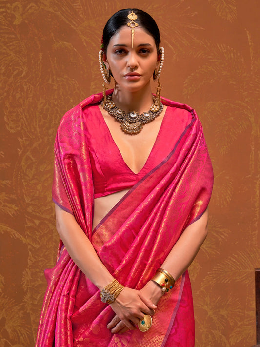 Pink Silk Saree with Zari Border - Ressa