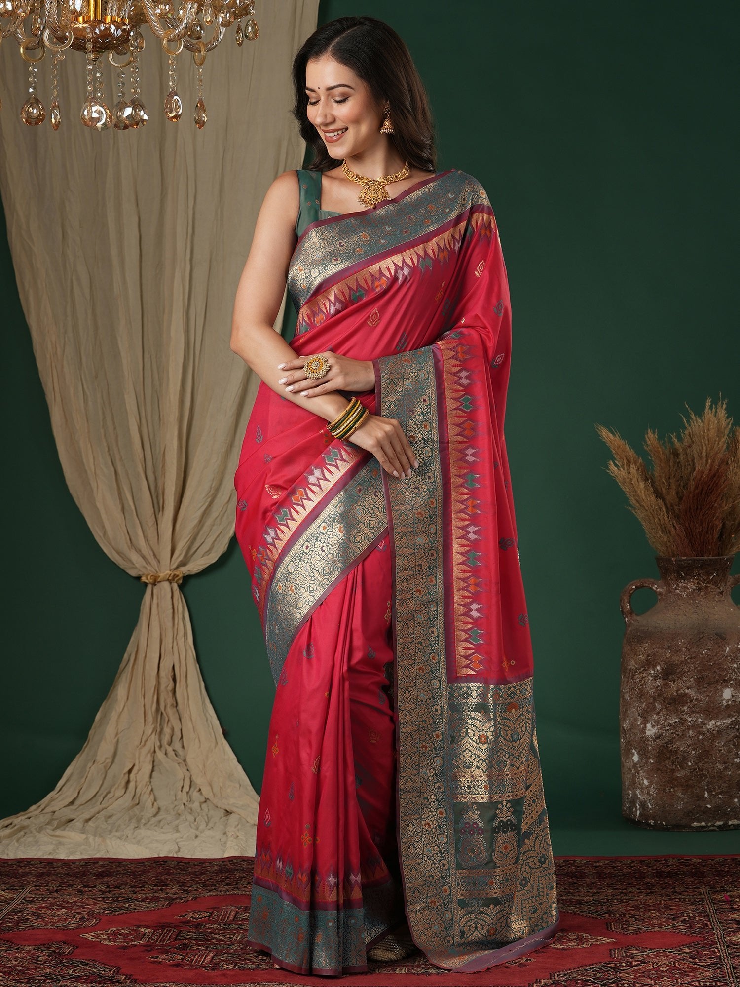 Pink Silk Saree with Zari Border - Ressa