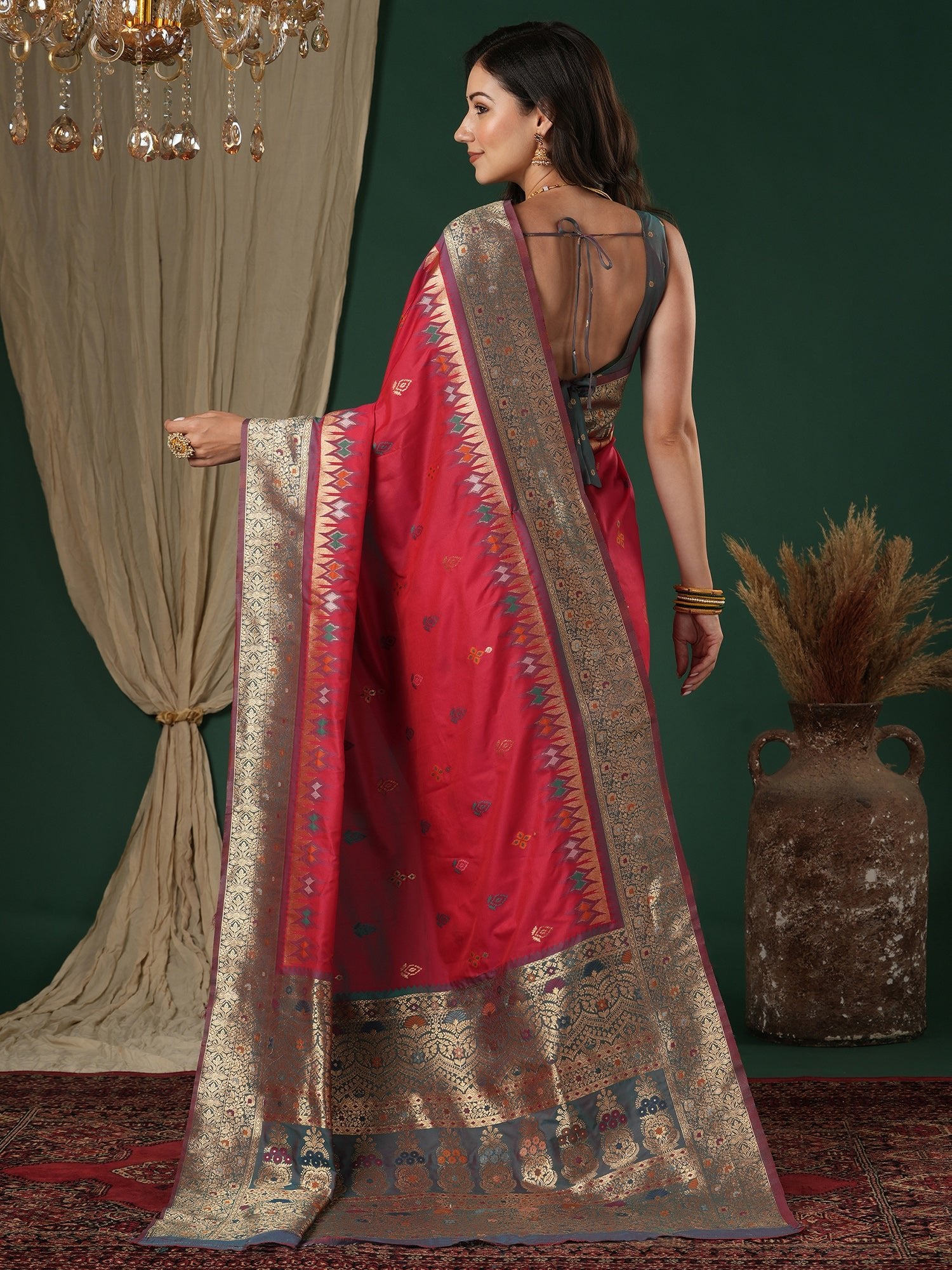 Pink Silk Saree with Zari Border - Ressa
