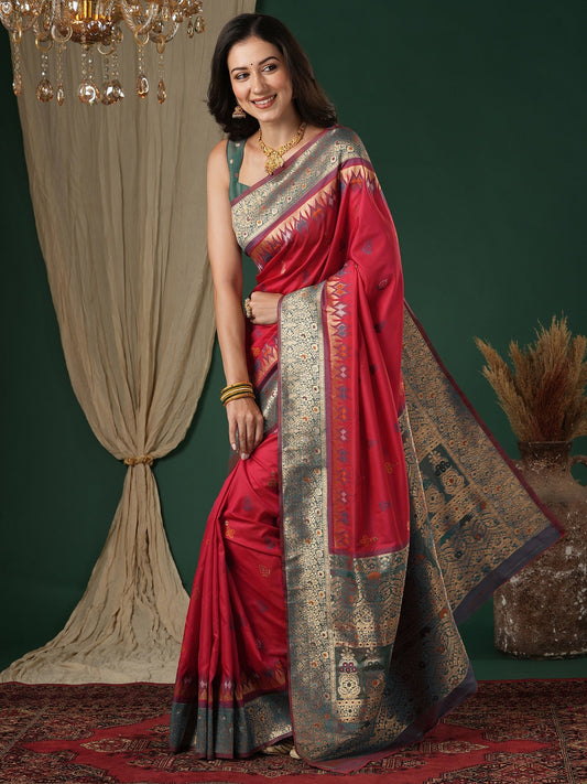 Pink Silk Saree with Zari Border - Ressa