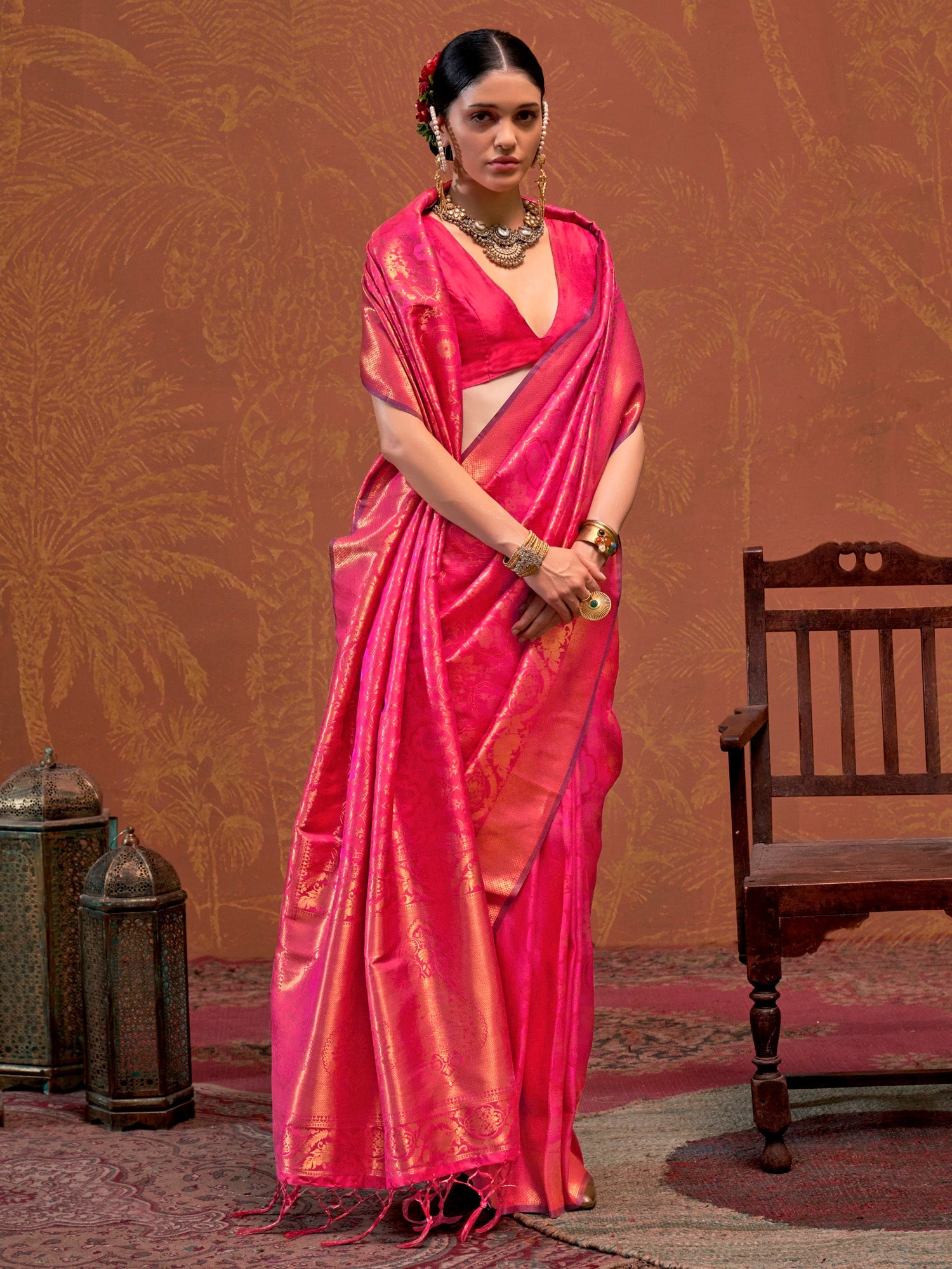 Pink Silk Saree with Zari Border - Ressa