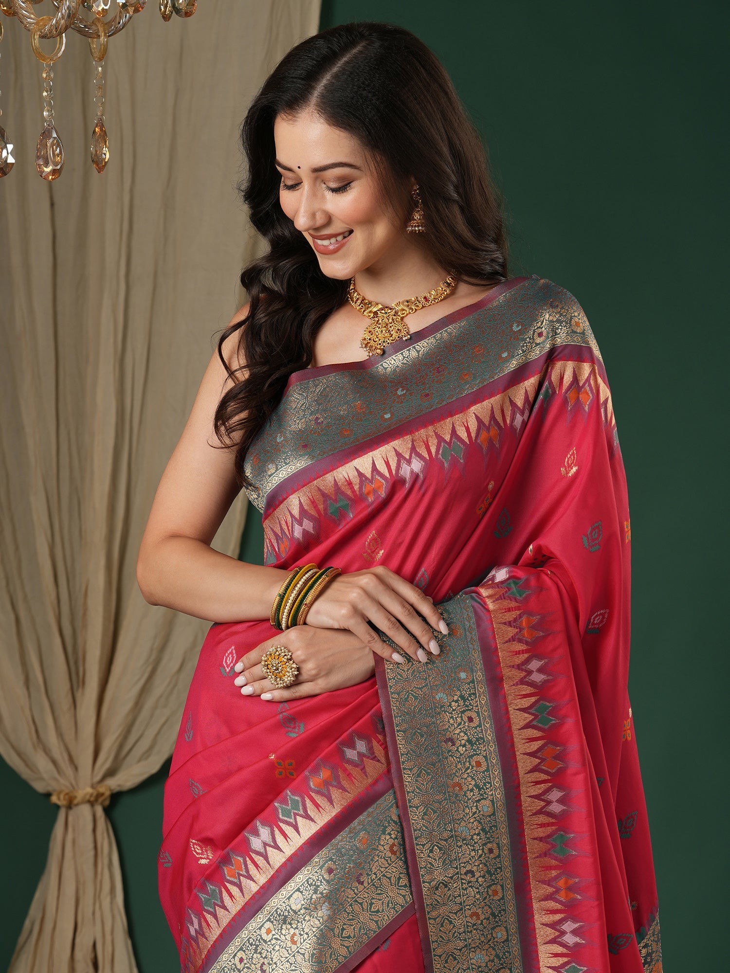 Pink Silk Saree with Zari Border - Ressa