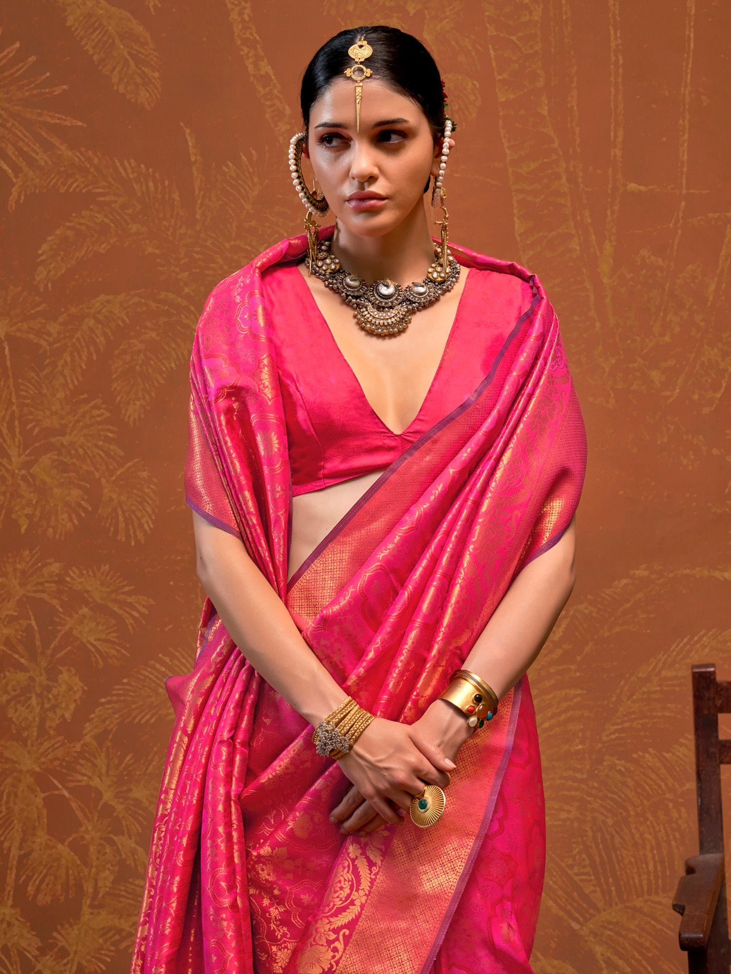 Pink Silk Saree with Zari Border - Ressa