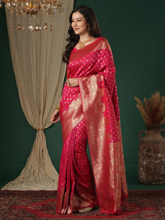 Pink Silk Saree with Zari Butis - Ressa