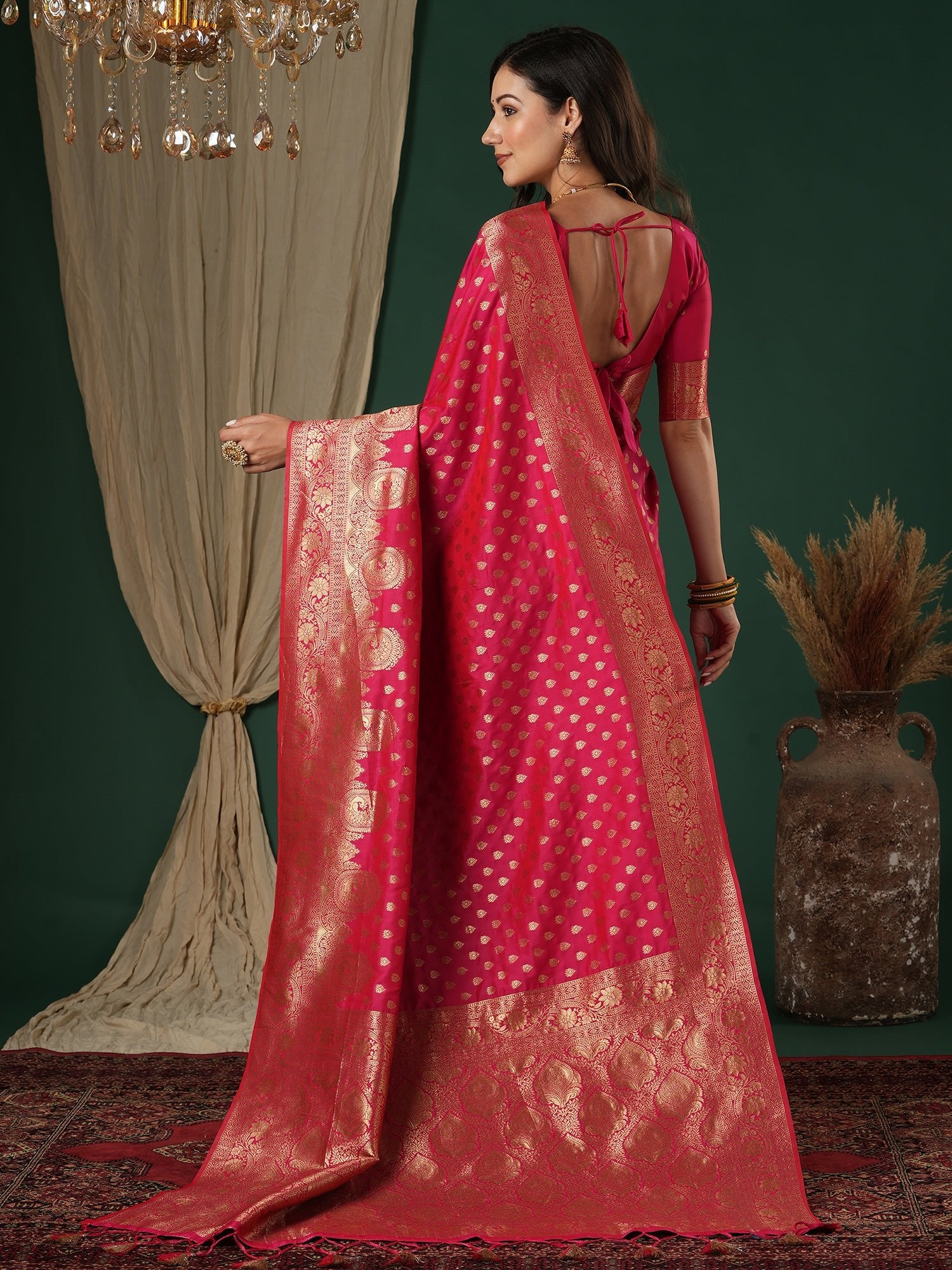 Pink Silk Saree with Zari Butis - Ressa