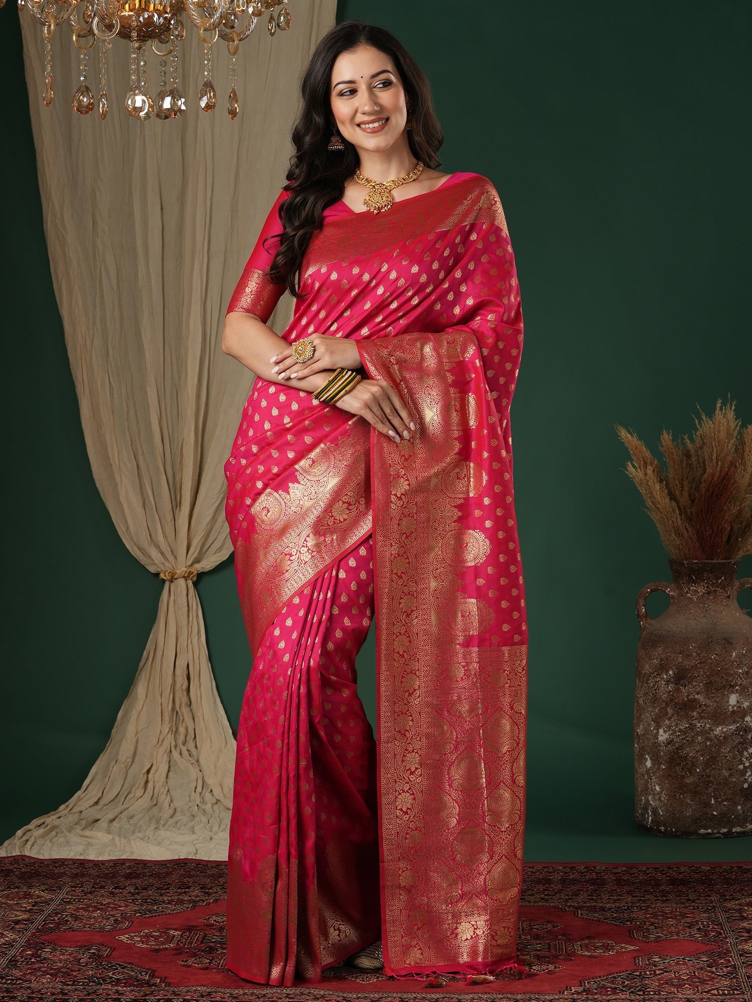 Pink Silk Saree with Zari Butis - Ressa