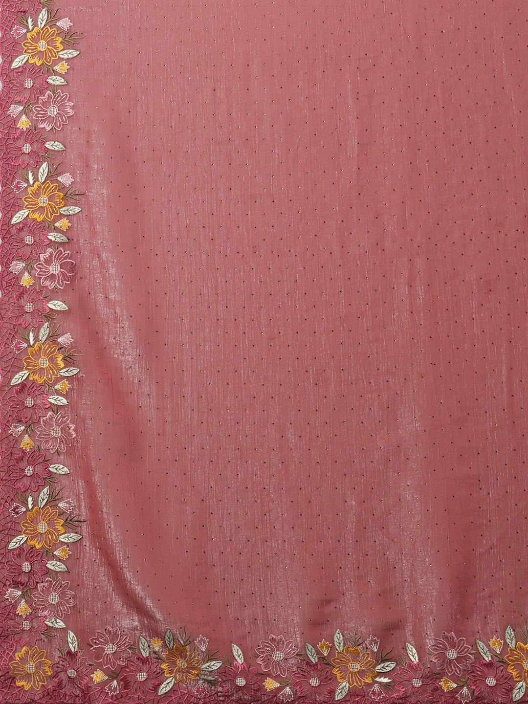 Pink Tissue Embroidery Floral Border Saree - Ressa