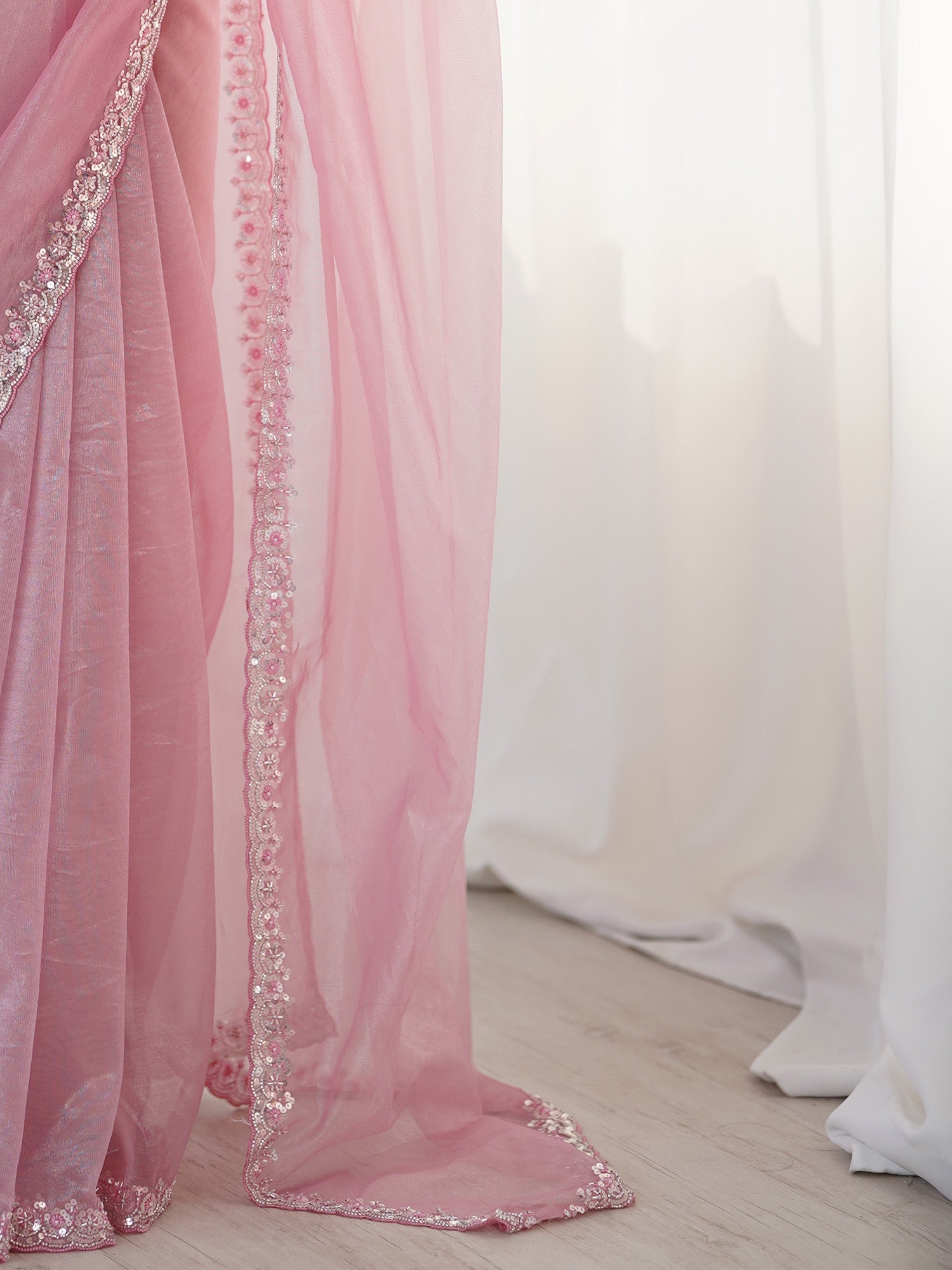 Pink Tissue Silk Zari Border Saree - Ressa