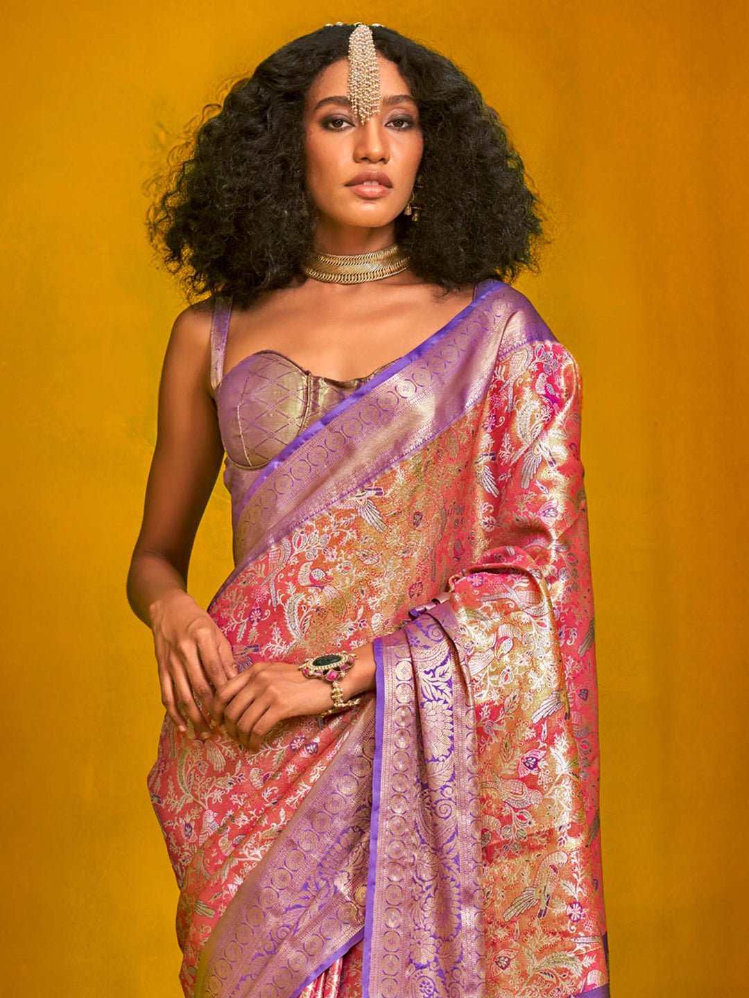 Pink & Violet Silk Blend Heritage Banarasi Style Saree - Ressa