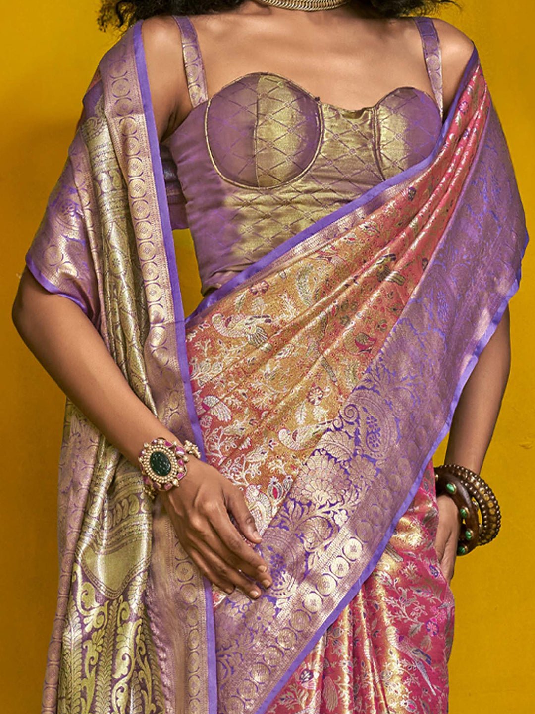 Pink & Violet Silk Blend Heritage Banarasi Style Saree - Ressa