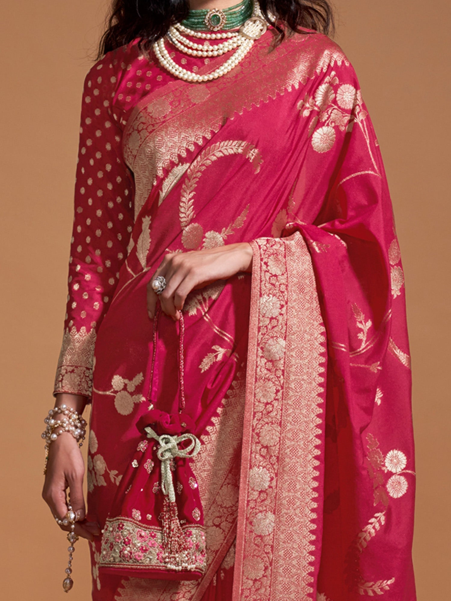 Pink Zari Woven Georgette Banarasi Saree - Ressa