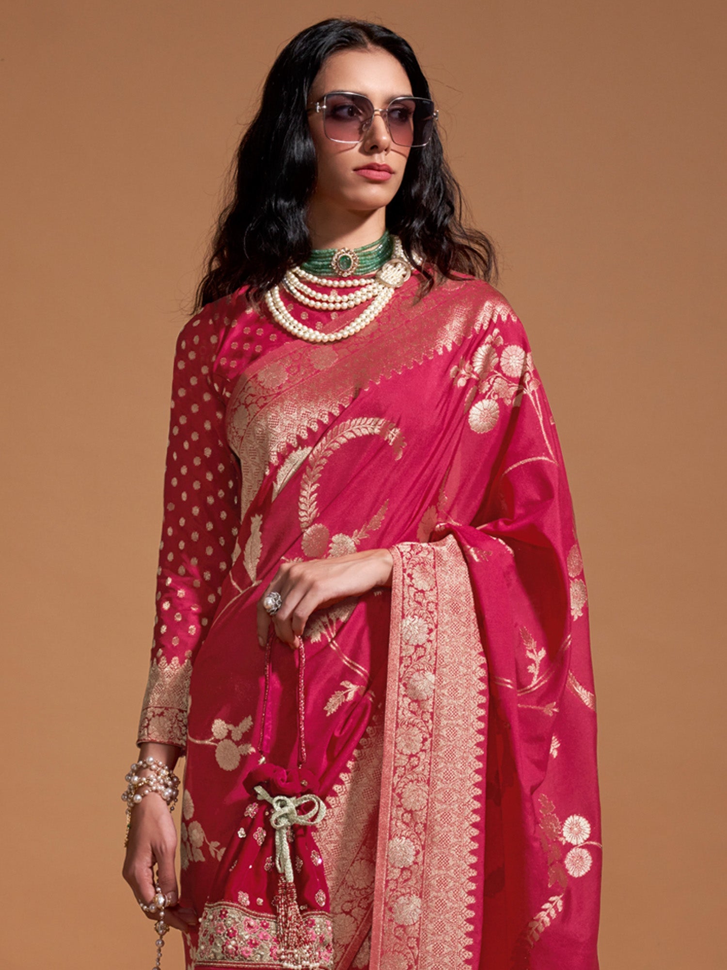 Pink Zari Woven Georgette Banarasi Saree - Ressa