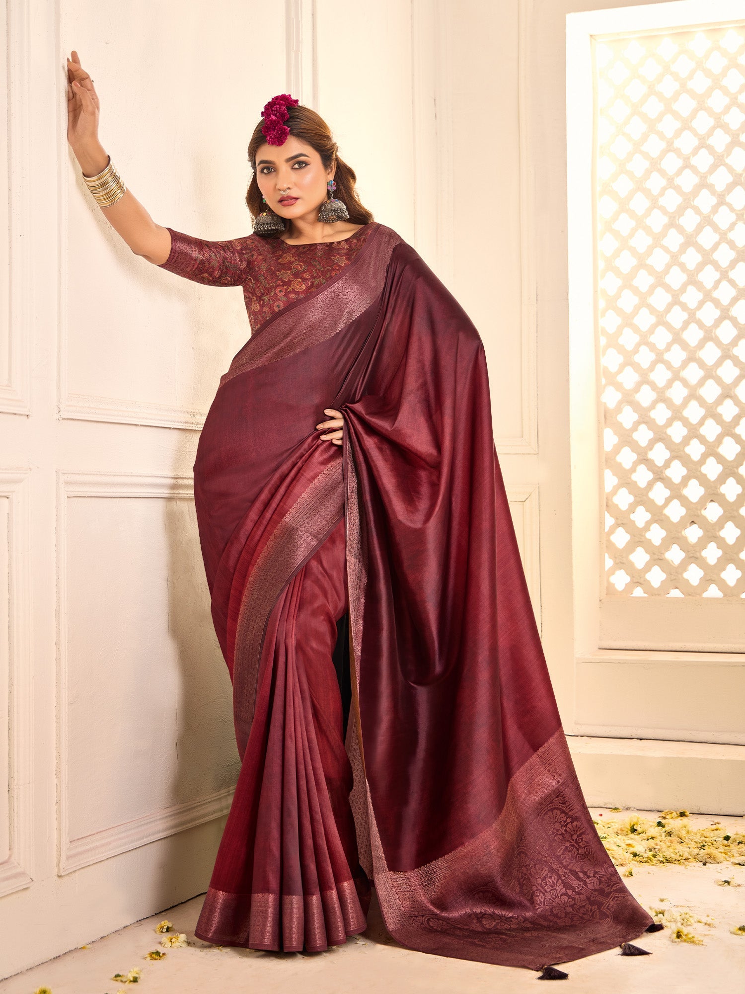Pink Zari Woven Silk Blend Saree - Ressa