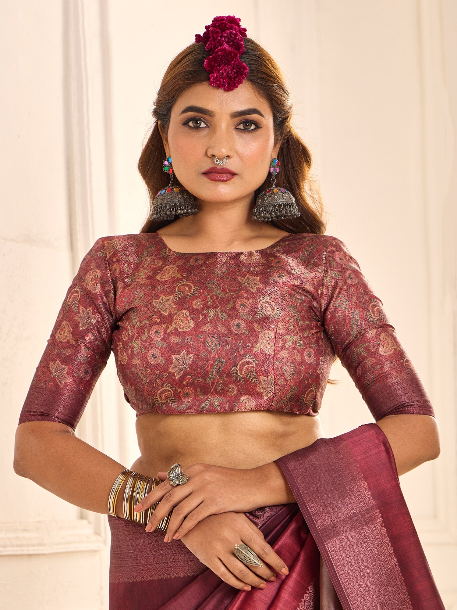Pink Zari Woven Silk Blend Saree - Ressa