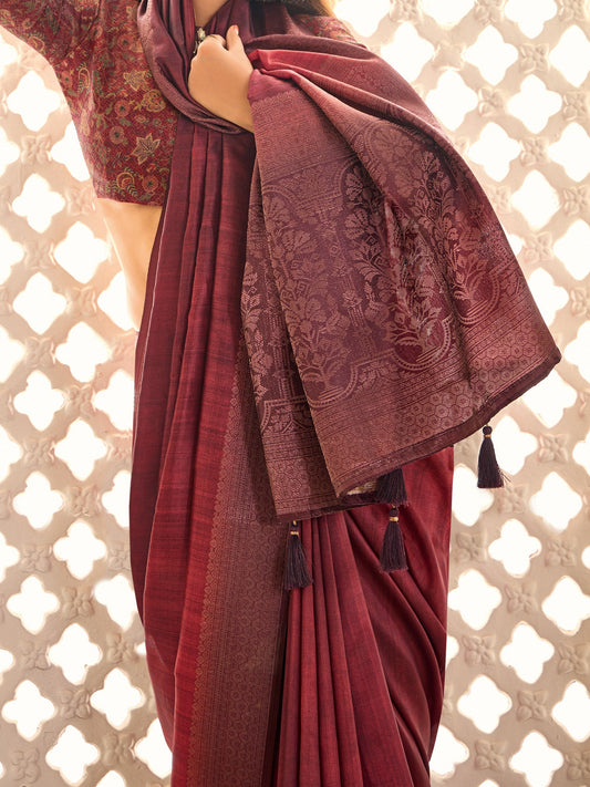 Pink Zari Woven Silk Blend Saree - Ressa