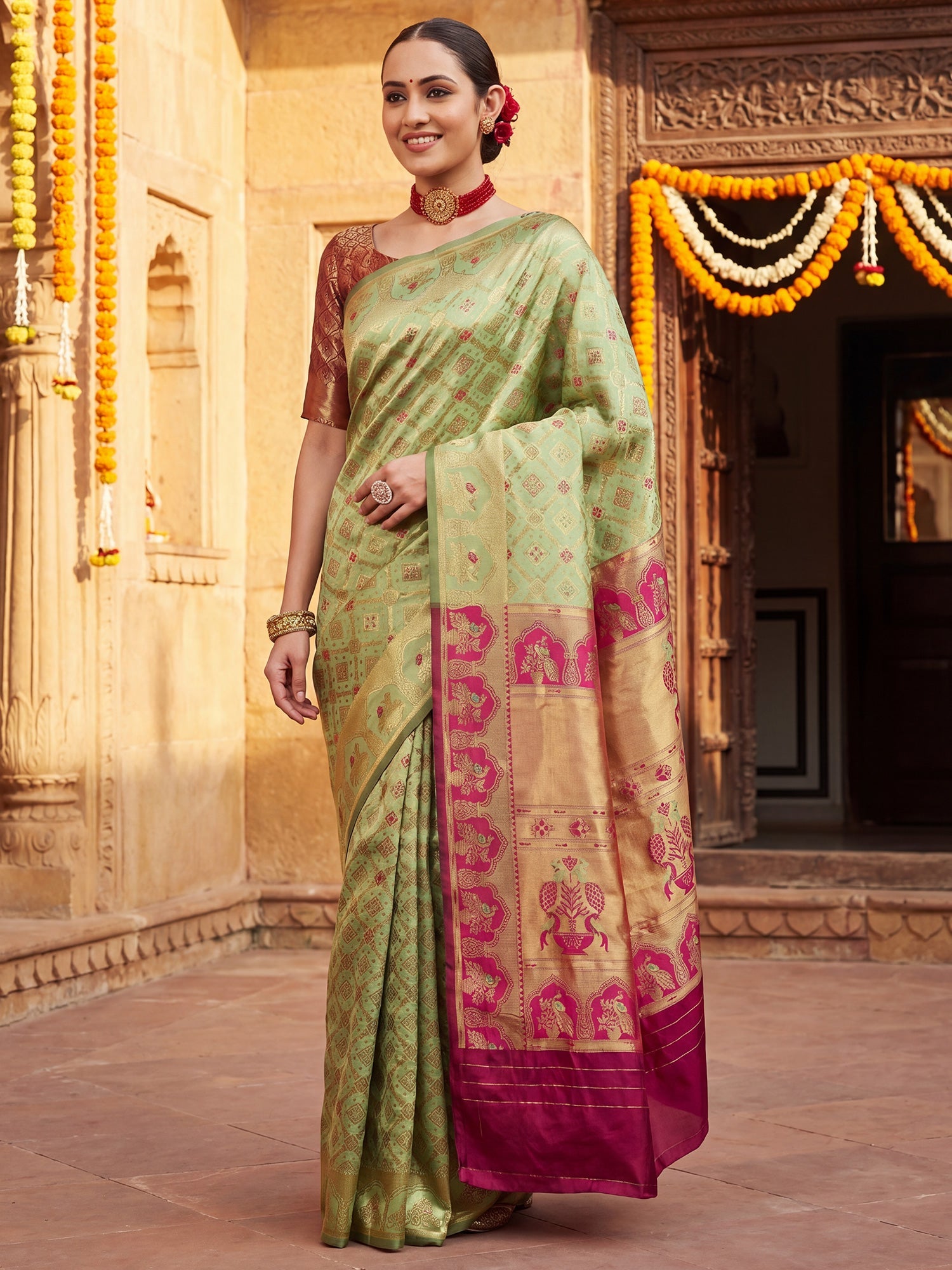 Pista Green Banarasi Silk Heritage Zari Weave Saree - Ressa