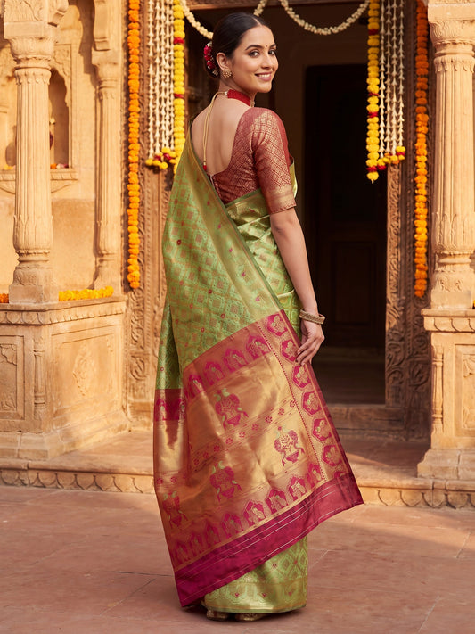 Pista Green Banarasi Silk Heritage Zari Weave Unstitched Blouse - Ressa