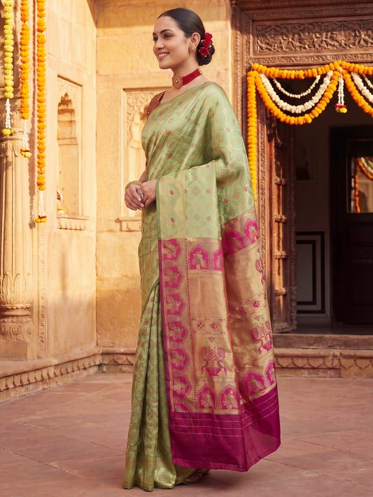 Pista Green Banarasi Silk Heritage Zari Weave Unstitched Blouse - Ressa