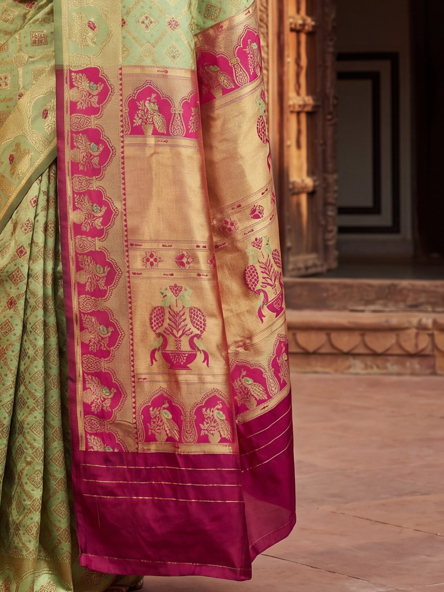 Pista Green Banarasi Silk Heritage Zari Weave Unstitched Blouse - Ressa