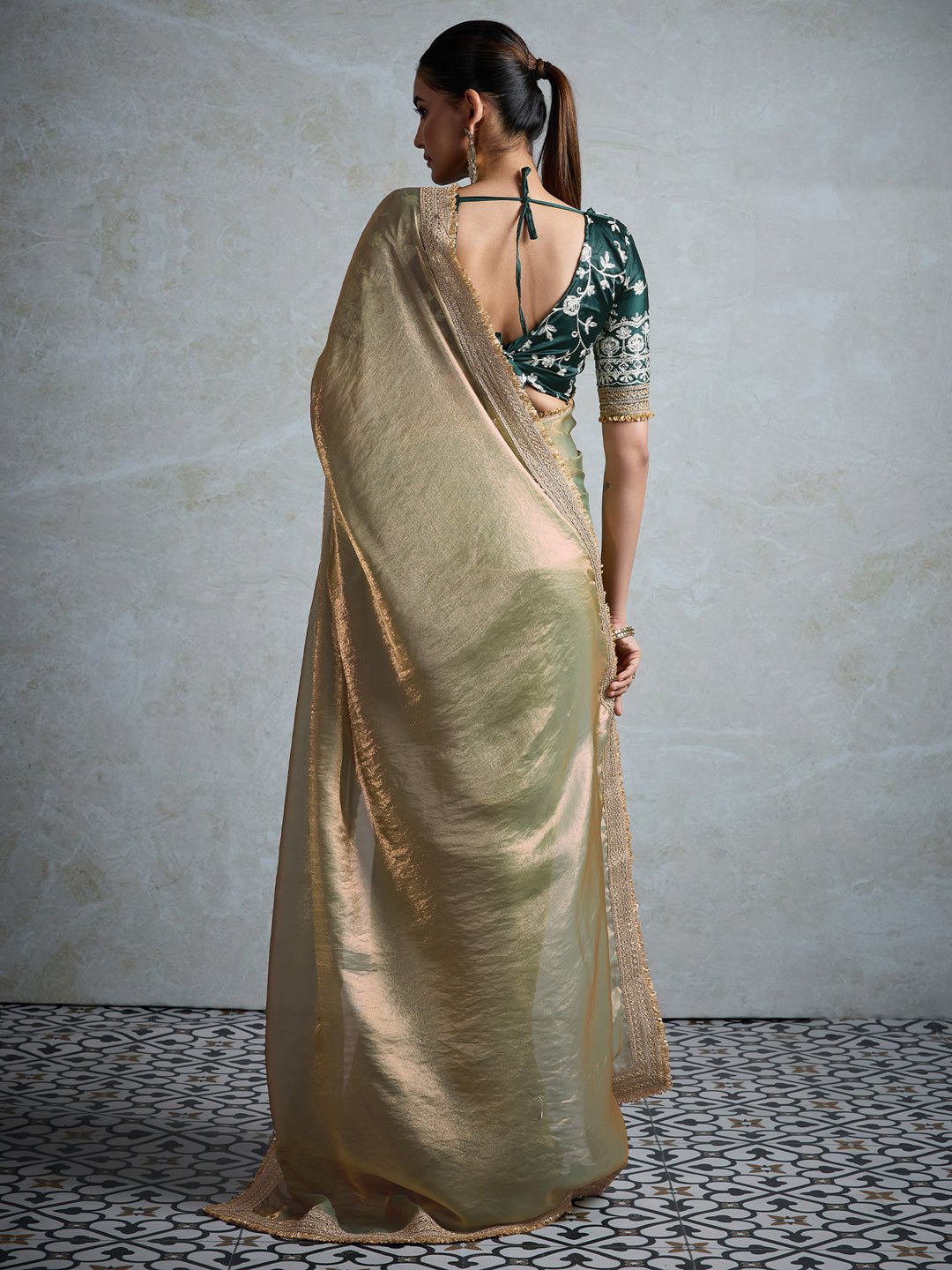 Pista Green Chiffon Embroidered Border Saree - Ressa