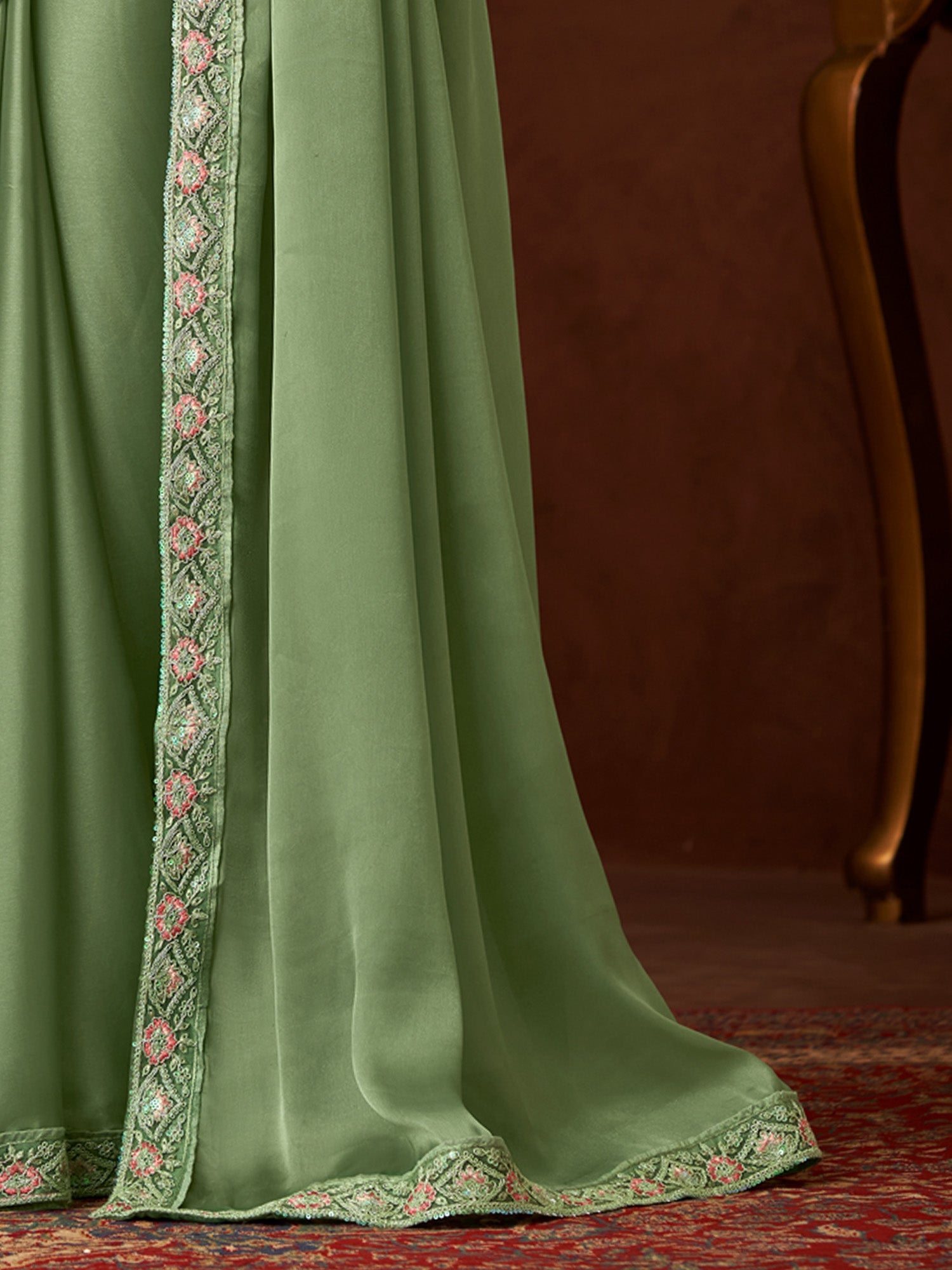 Pista Green Embellished Saree - Ressa