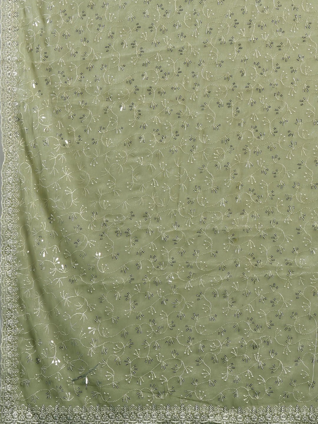 Pista Green Polyester Sequin Embroidery Saree - Ressa
