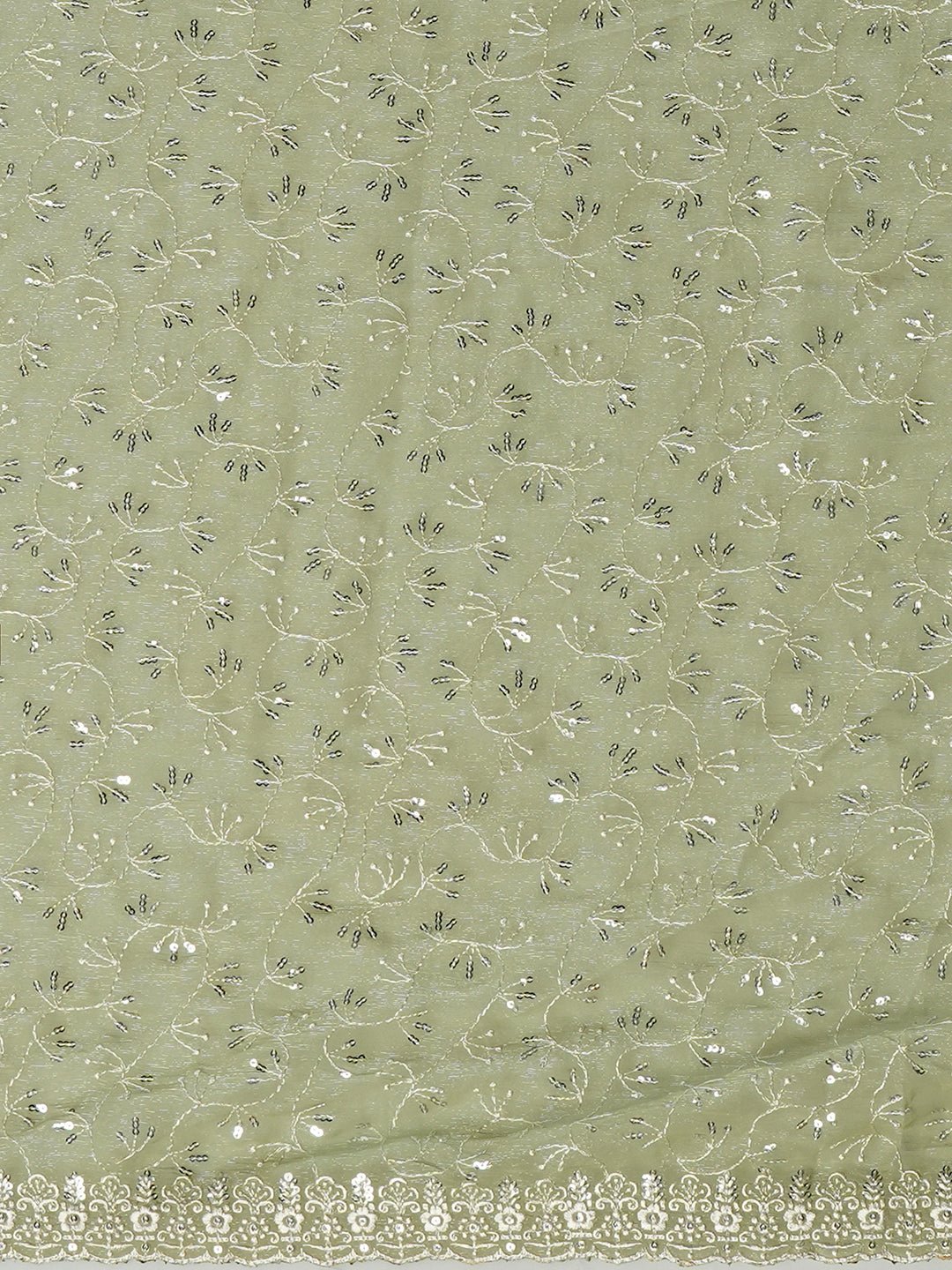 Pista Green Polyester Sequin Embroidery Saree - Ressa