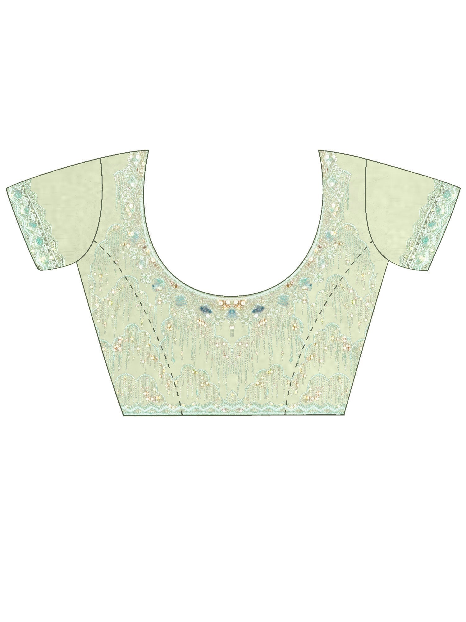 Pista Green Sequin Embroidery Net Saree - Ressa