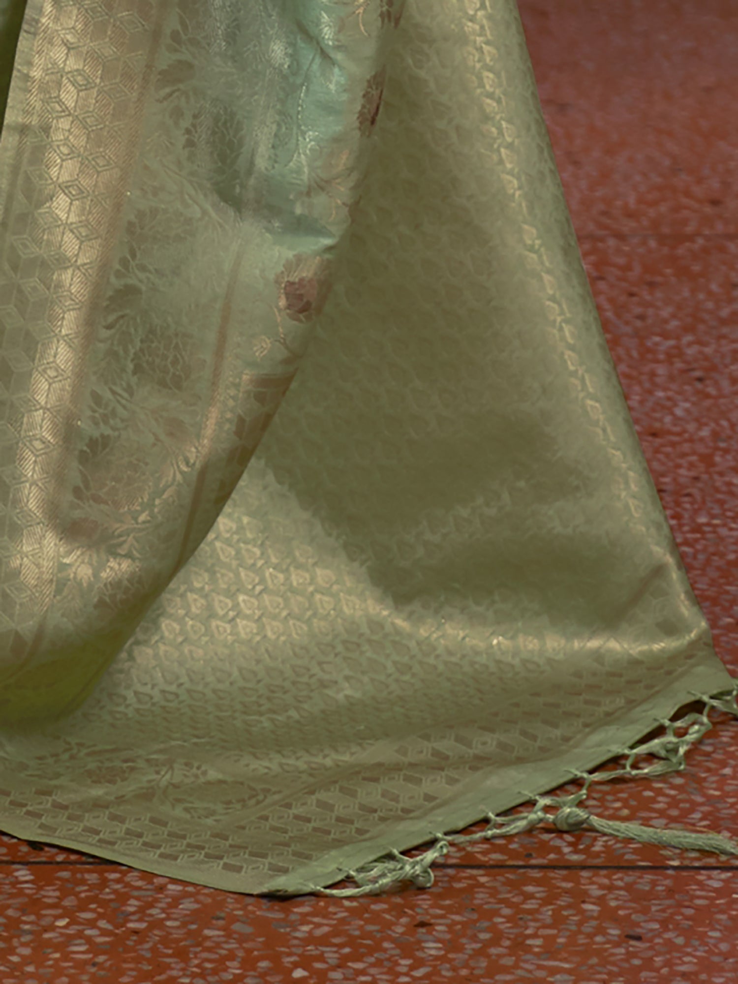 Pista Green Silk Blend Banarasi Zari Saree - Ressa