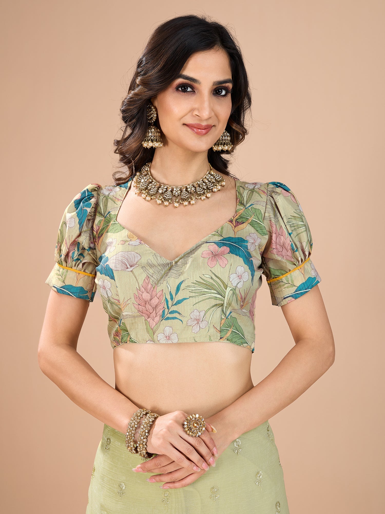 Pista Green Tissue Sequin Embroidered Saree - Ressa