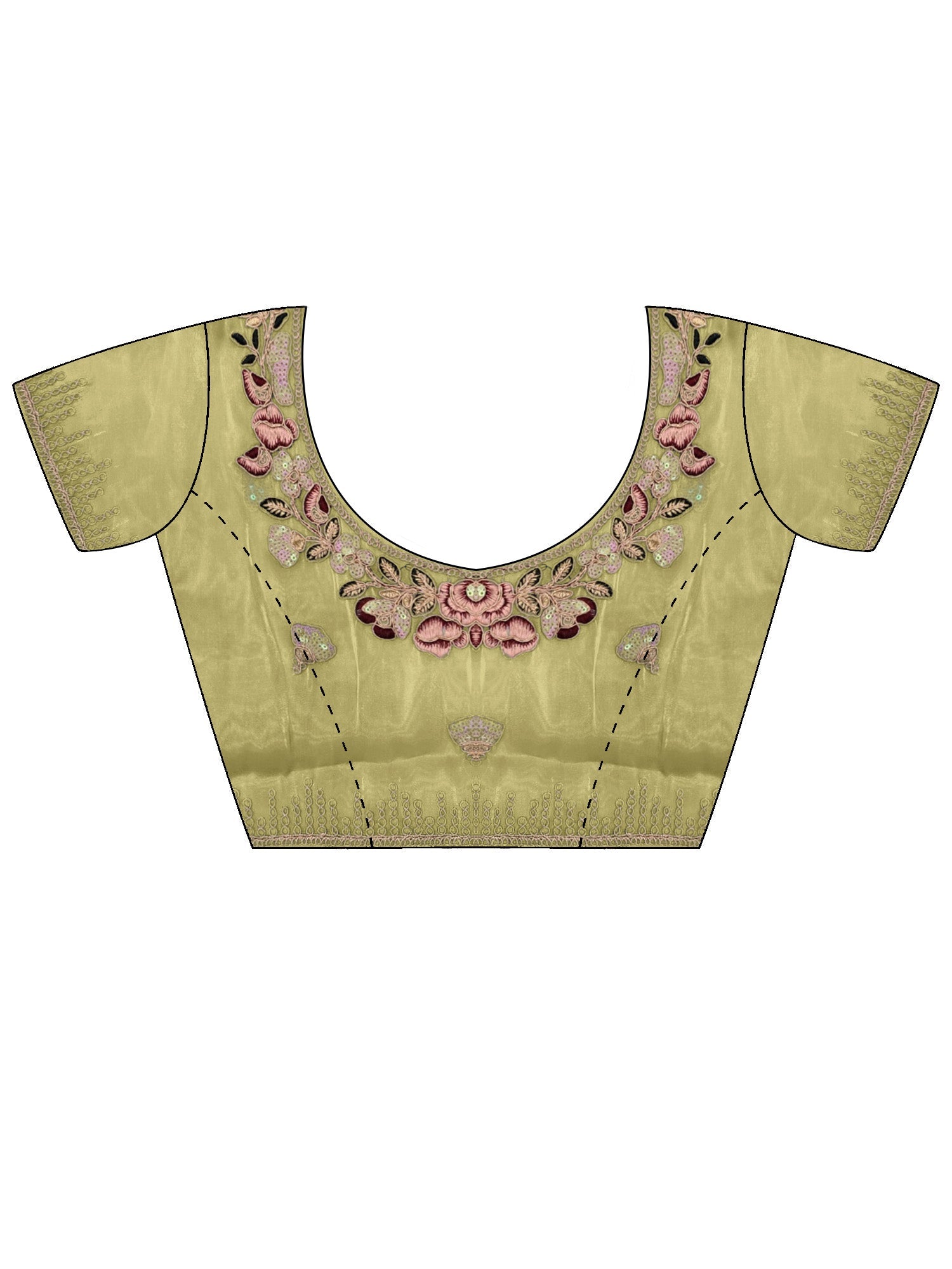 Pista Green Tissue Silk Embroidery Scalloped Saree - Ressa