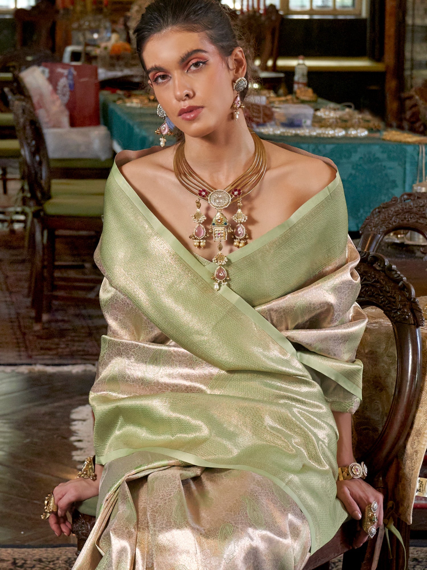 Pistachio Green kanjivaram Saree - Ressa