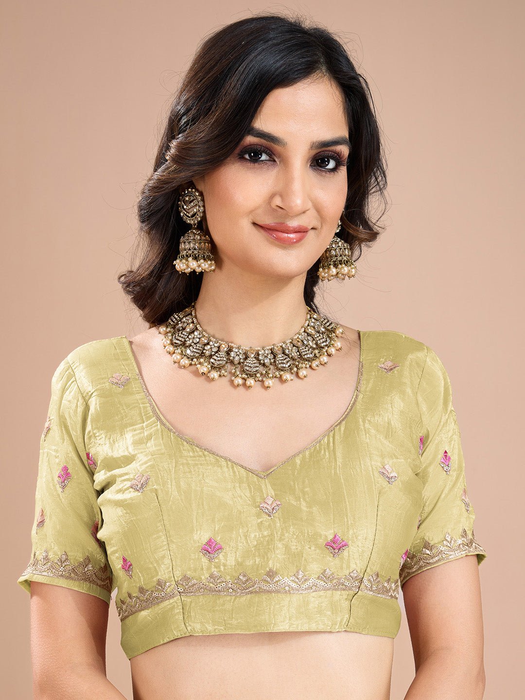 Pistachio Green Organza Silk Embroidered Saree with Blouse - Ressa