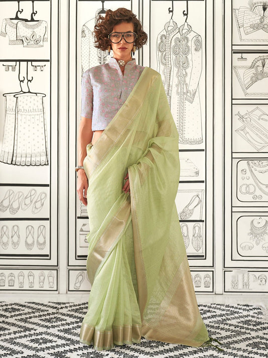 Pistachio Green Tissue Silk Saree - Ressa