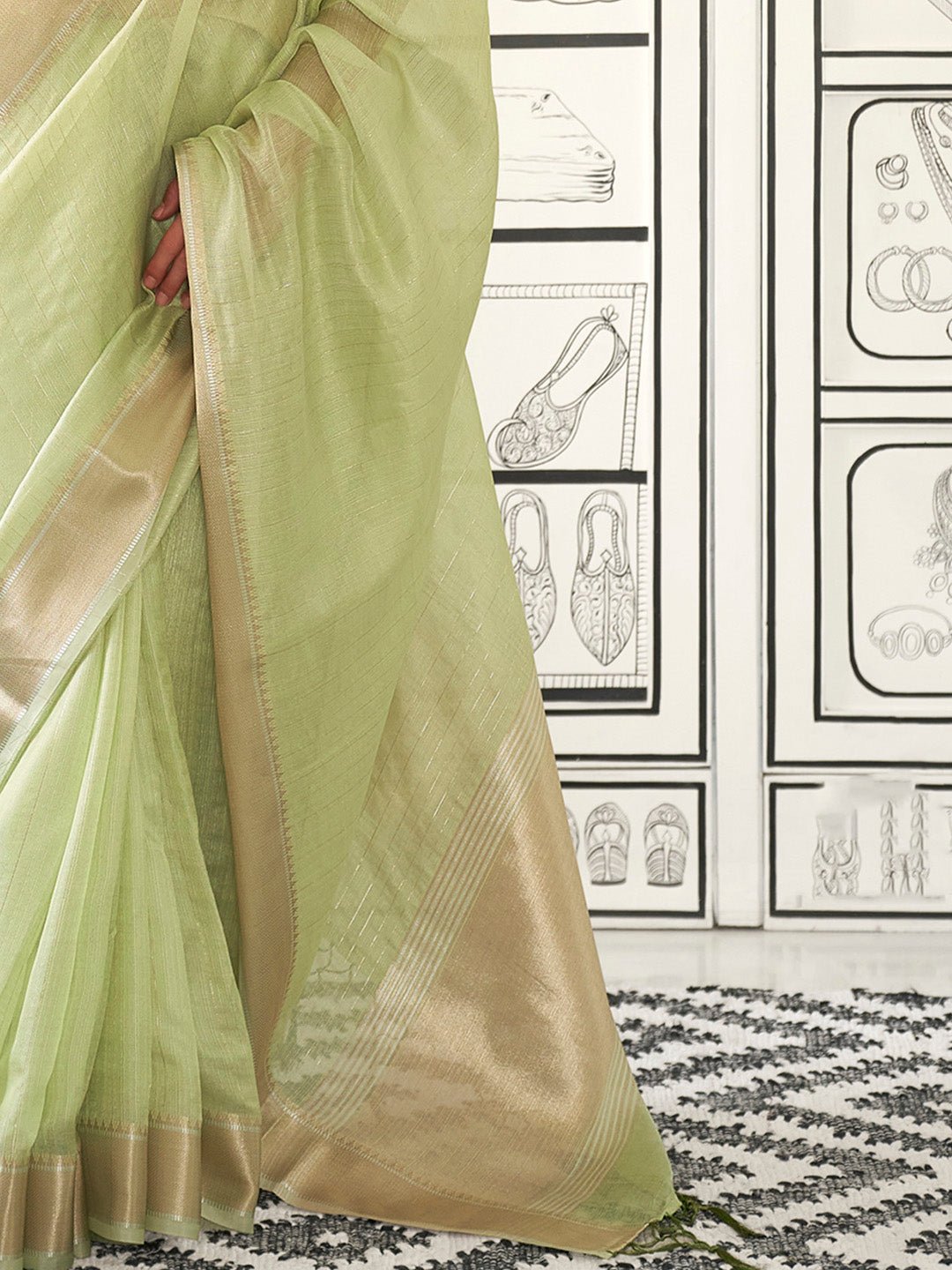 Pistachio Green Tissue Silk Saree - Ressa