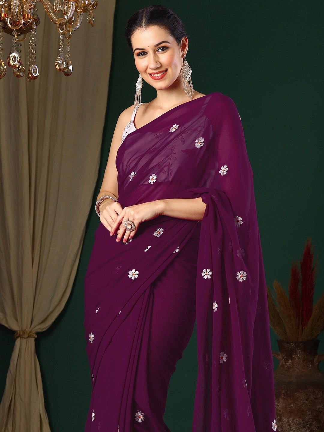 Plum Magenta Georgette Saree - Ressa