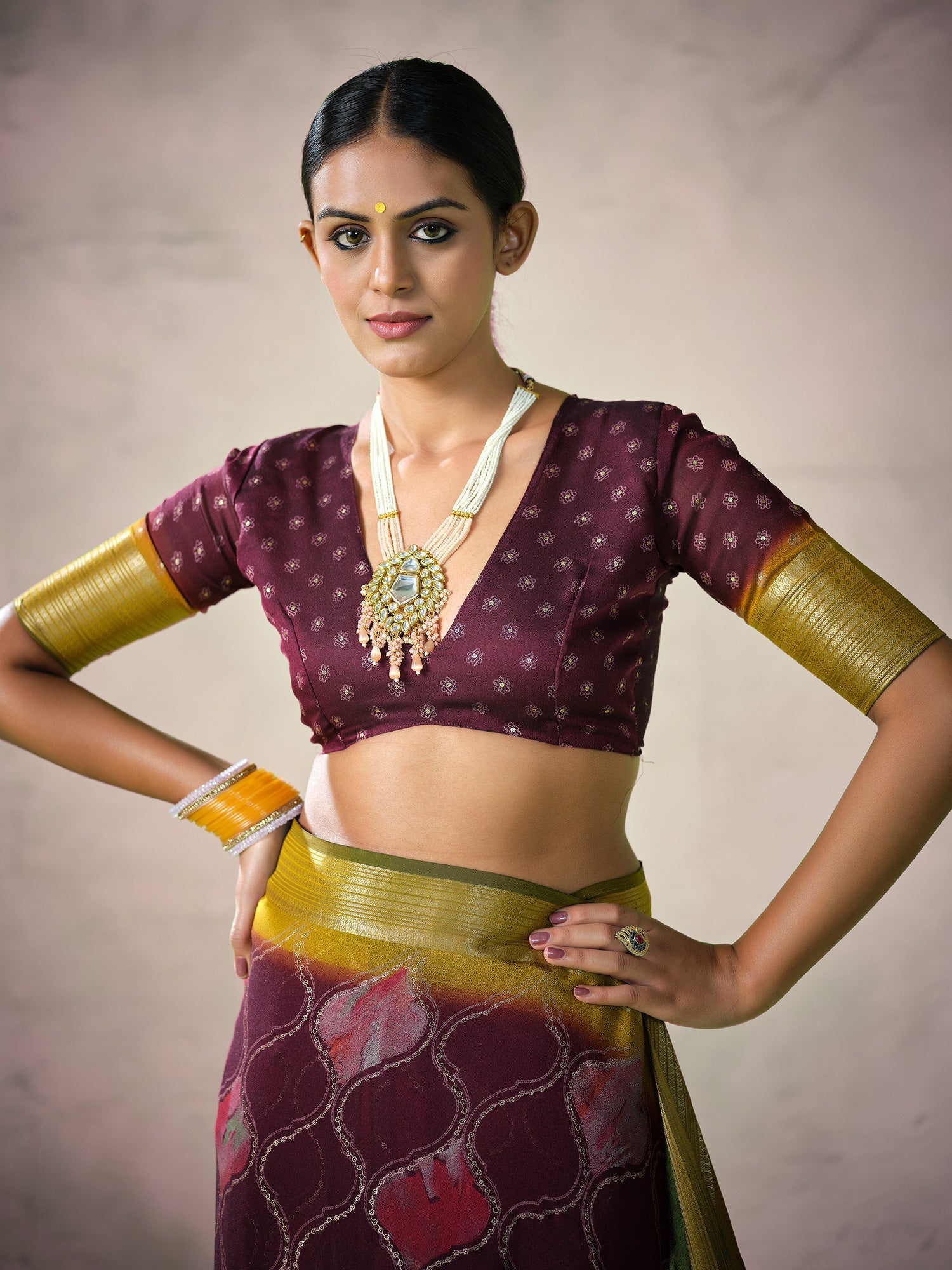 Plum Organza Saree with Gold Zari Border – - Ressa