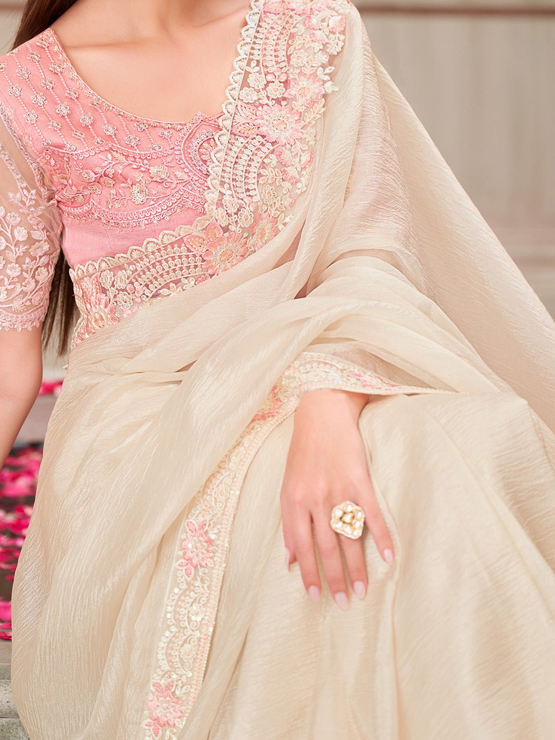 Polyester Embroidered Border Modern Aesthetic - Ressa