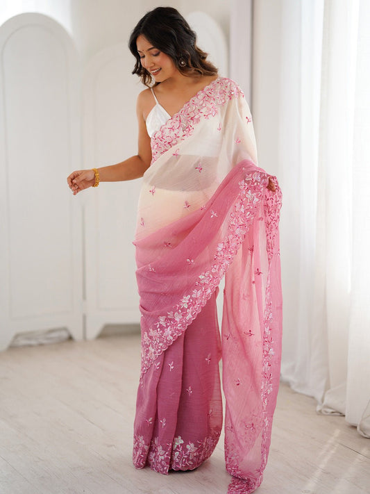 Polyester Embroidered Border Modern Aesthetic Saree - Ressa