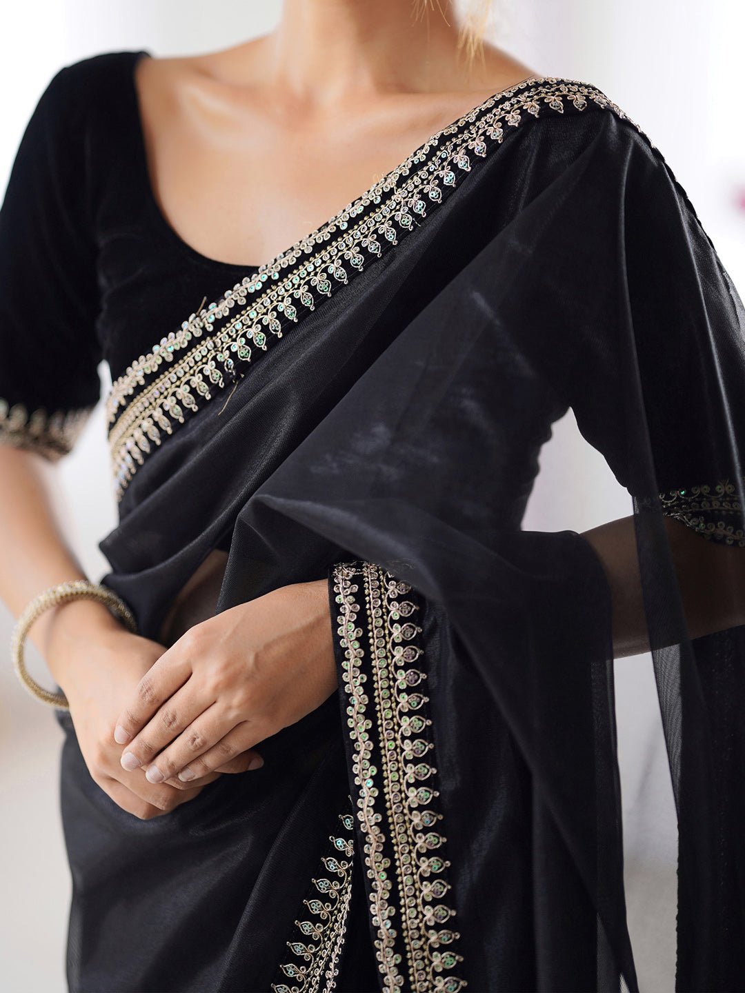 Polyester Embroidered Border Modern Aesthetic Saree - Ressa