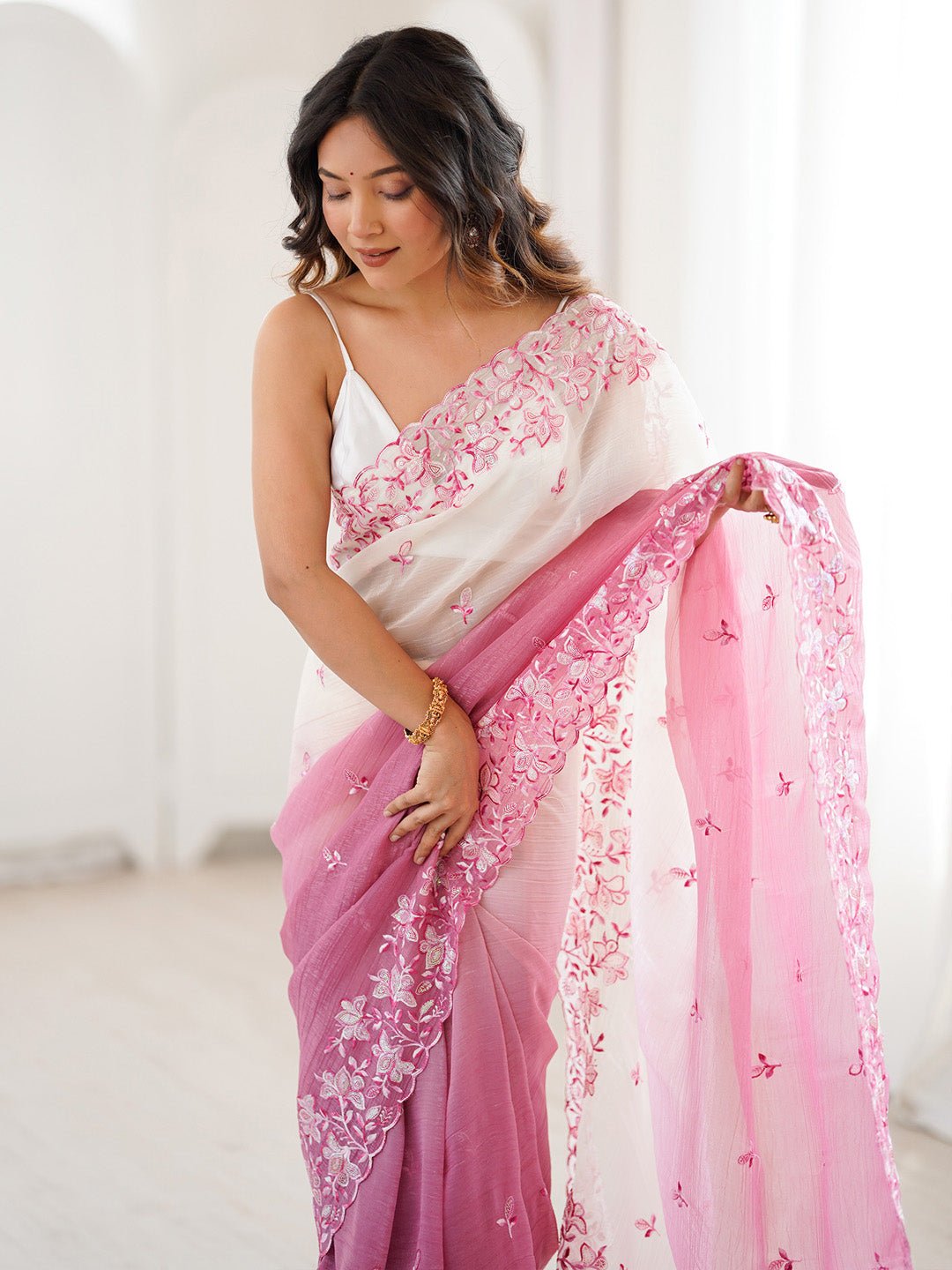 Polyester Embroidered Border Modern Aesthetic Saree - Ressa