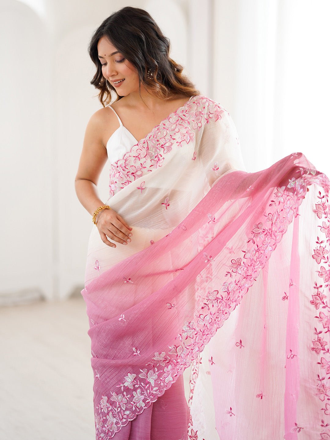 Polyester Embroidered Border Modern Aesthetic Saree - Ressa