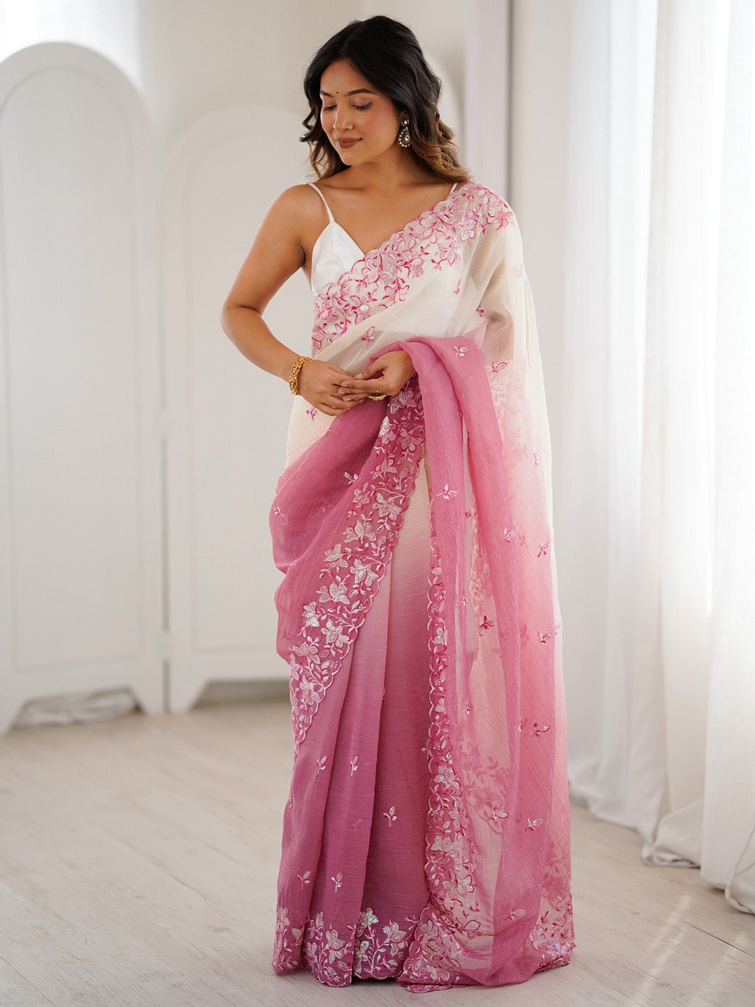Polyester Embroidered Border Modern Aesthetic Saree - Ressa