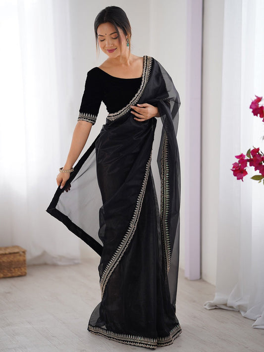 Polyester Embroidered Border Modern Aesthetic Saree - Ressa