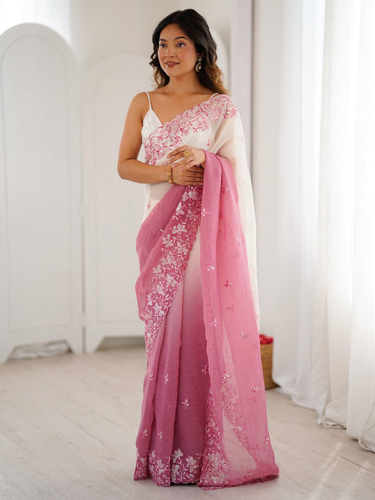 Polyester Embroidered Border Modern Aesthetic Saree - Ressa