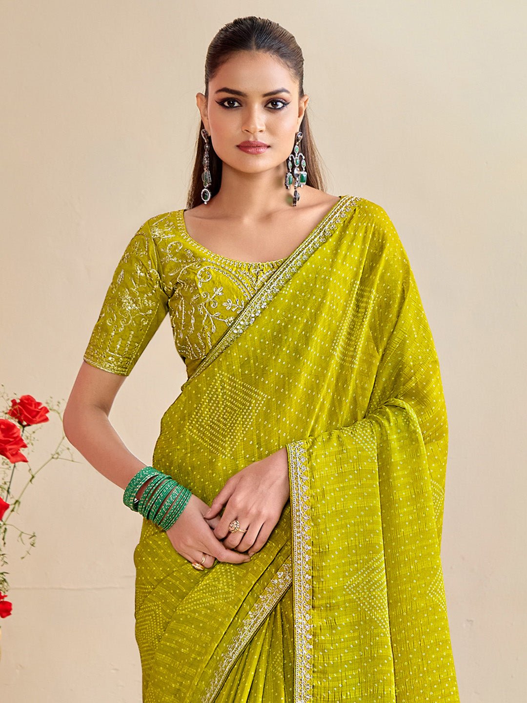 Polyester Heritage Bandhani Style Digital Printed Saree - Ressa