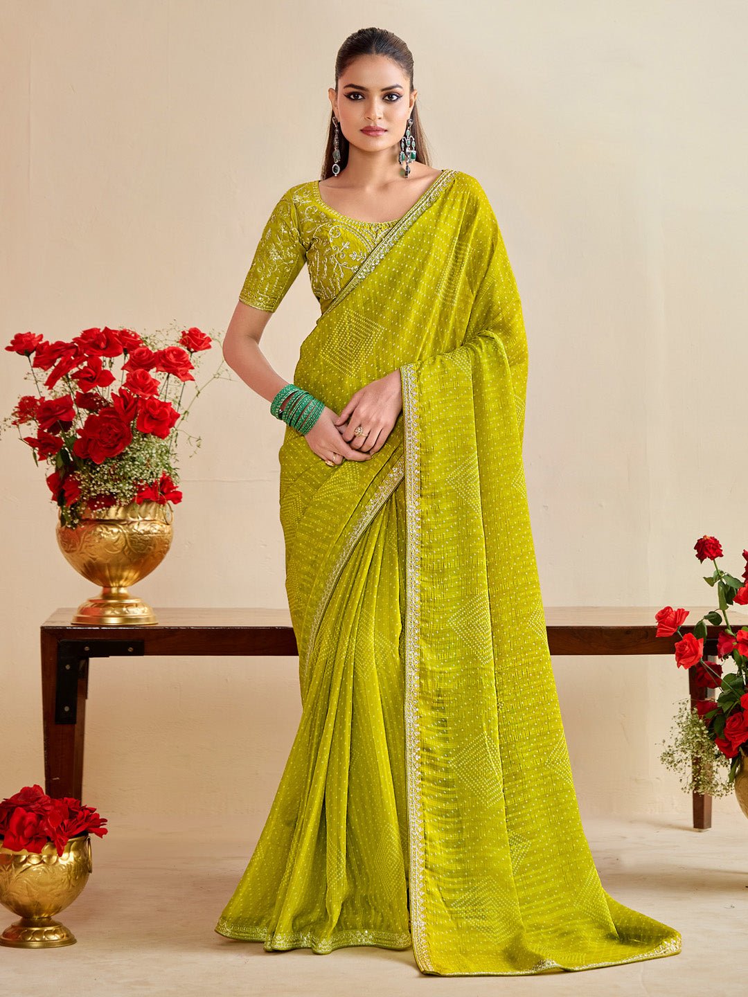 Polyester Heritage Bandhani Style Digital Printed Saree - Ressa